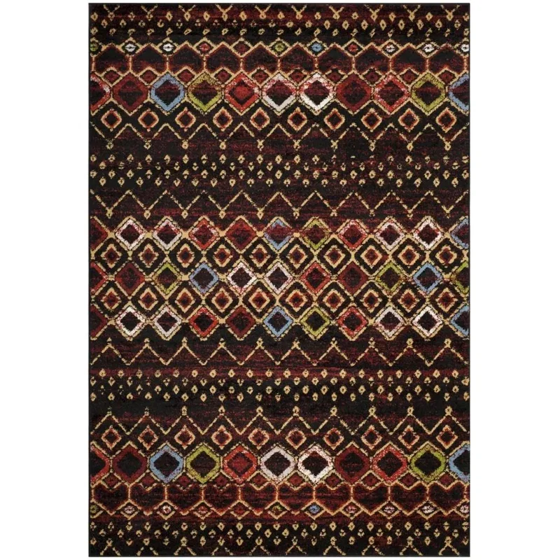 Tapete Roterdam Franjas de Rombos en Negro Multicolor
