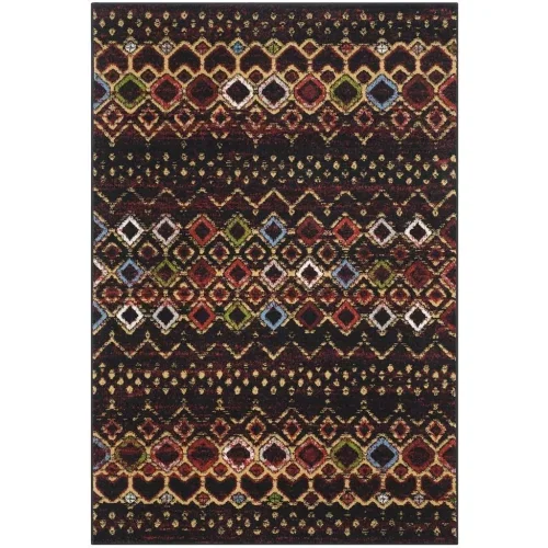 Tapete Roterdam Franjas de Rombos en Negro Multicolor