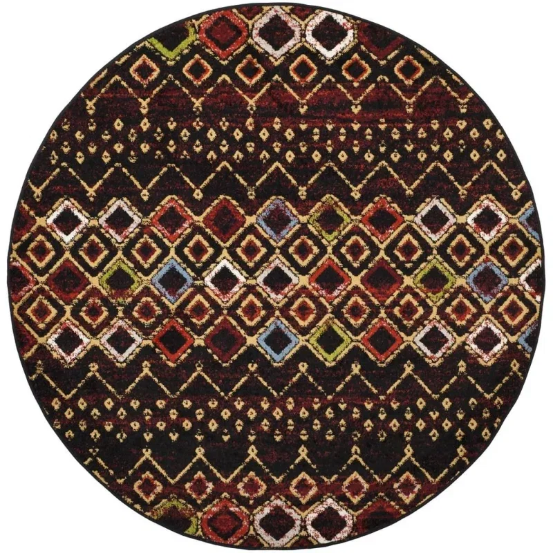 Tapete Roterdam Franjas de Rombos en Negro Multicolor