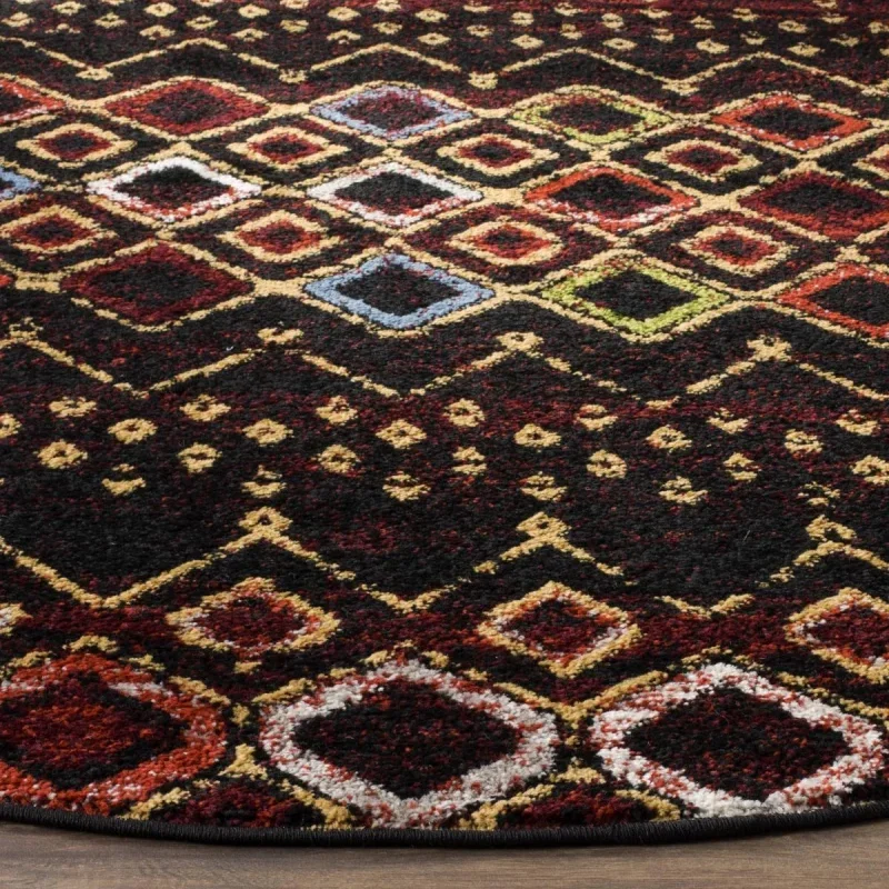 Tapete Roterdam Franjas de Rombos en Negro Multicolor
