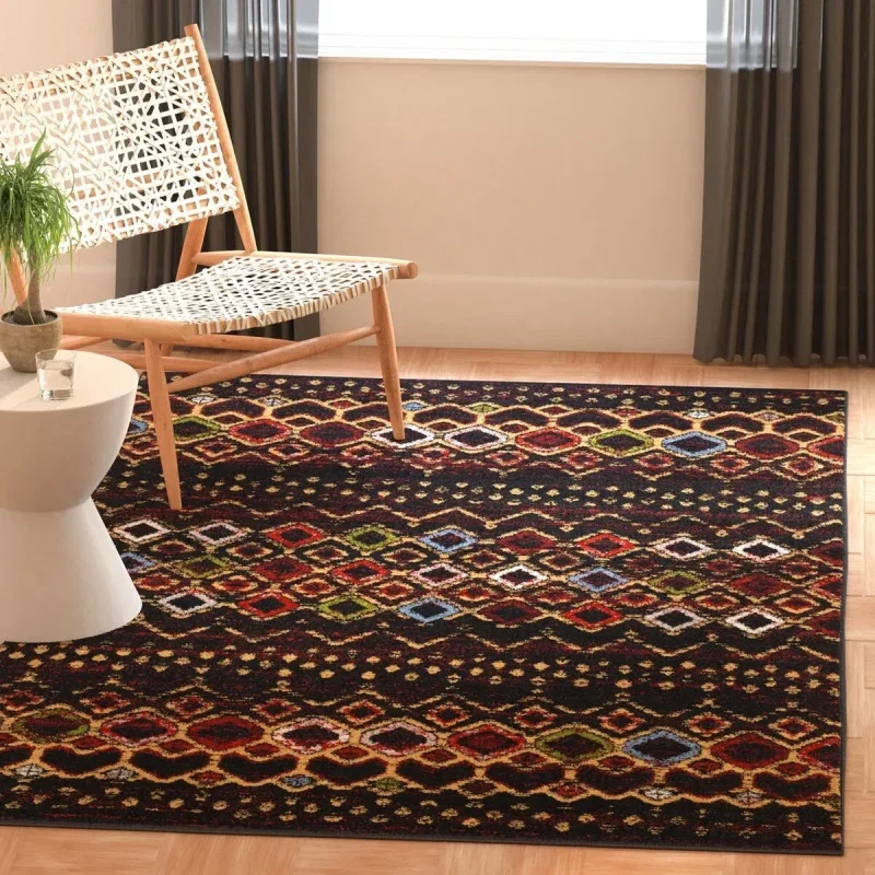 Tapete Roterdam Franjas de Rombos en Negro Multicolor