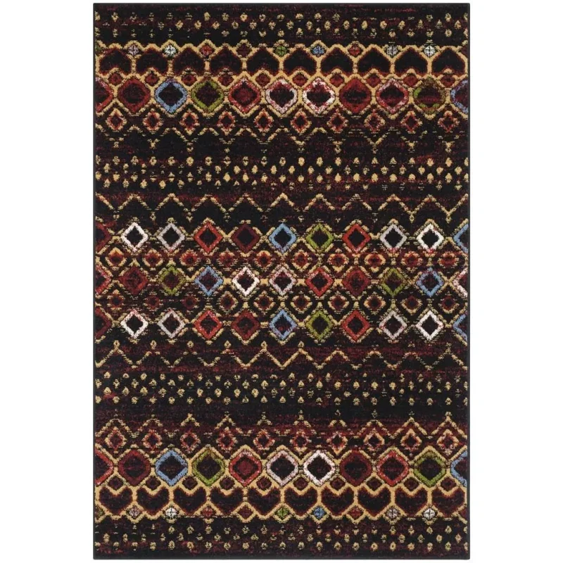 Tapete Roterdam Franjas de Rombos en Negro Multicolor