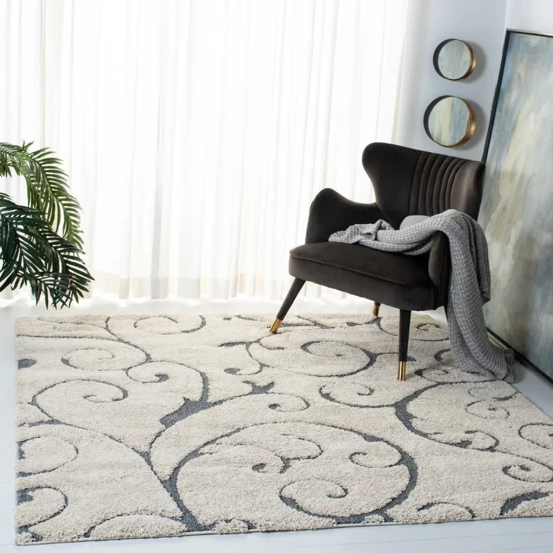 Tapete Shag Miami Floral en Beige con Azul