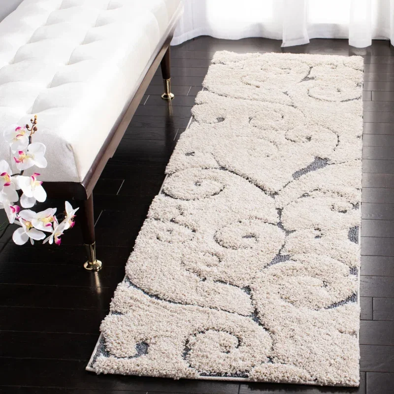 Tapete Shag Miami Floral en Beige con Azul