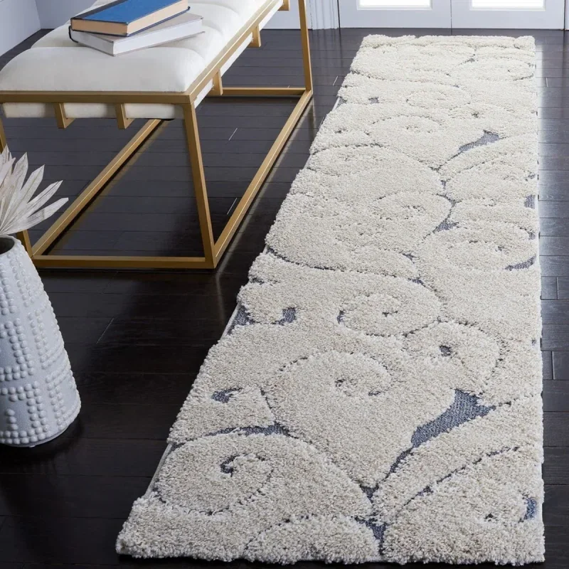 Tapete Shag Miami Floral en Beige con Azul
