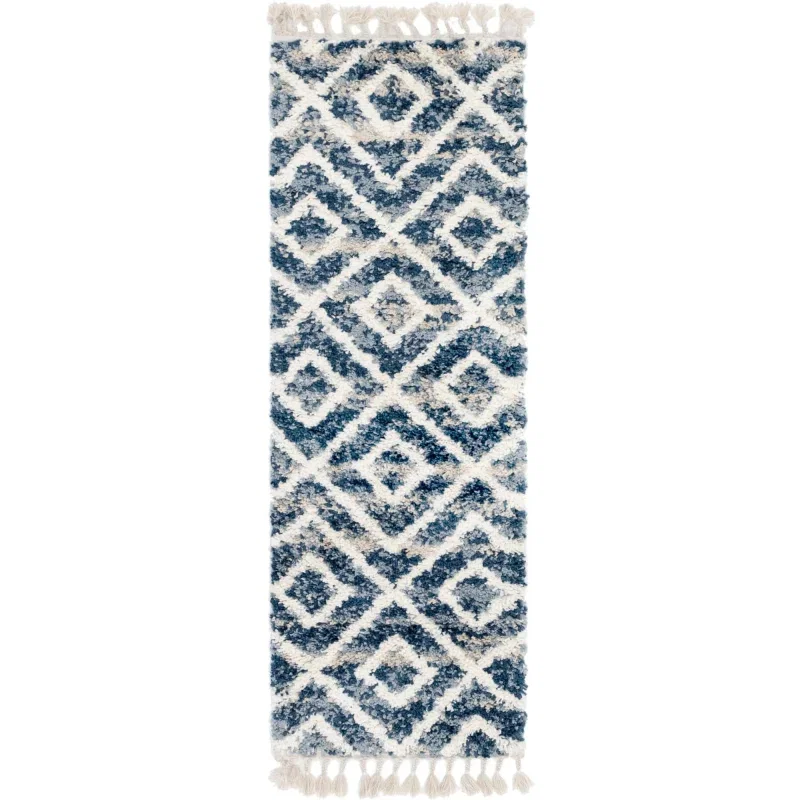 shag nordico rombos en azul