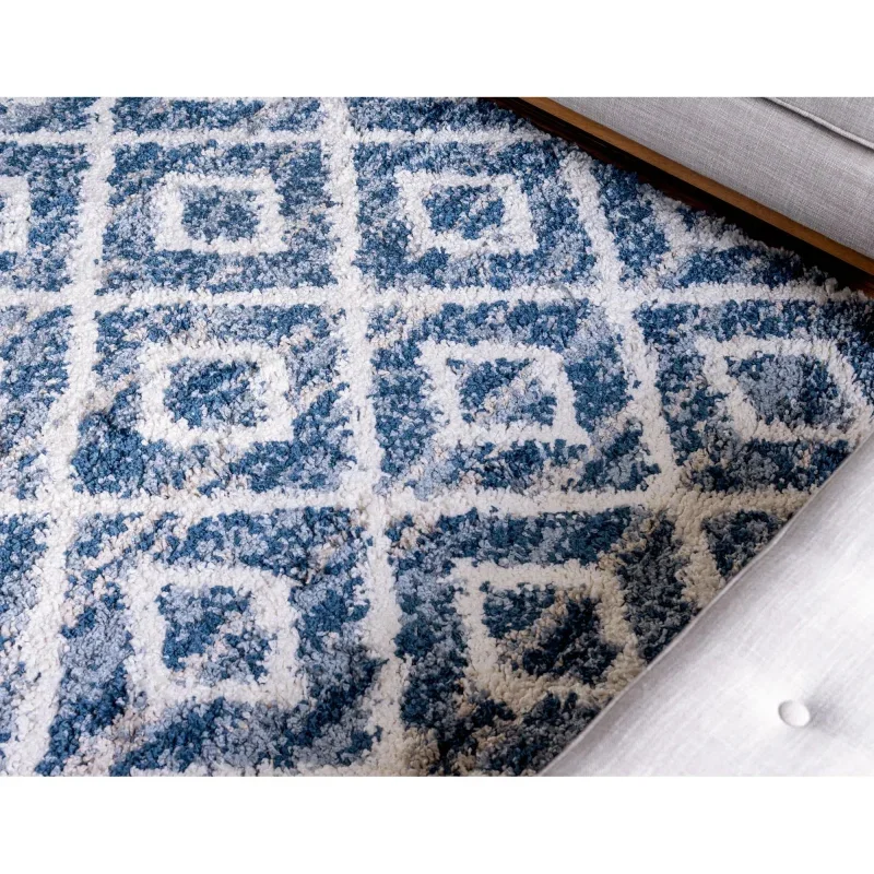 shag nordico rombos en azul