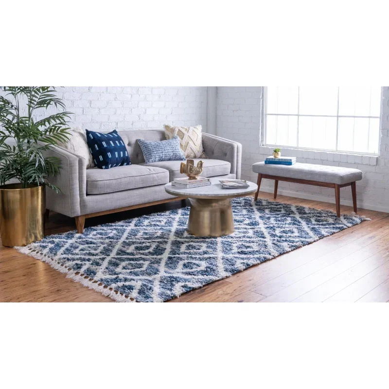 shag nordico rombos en azul