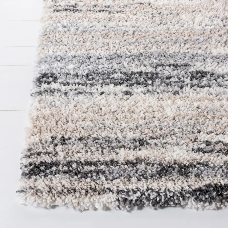 Tapete Shag Toscana de Rayas en Marfil con Gris