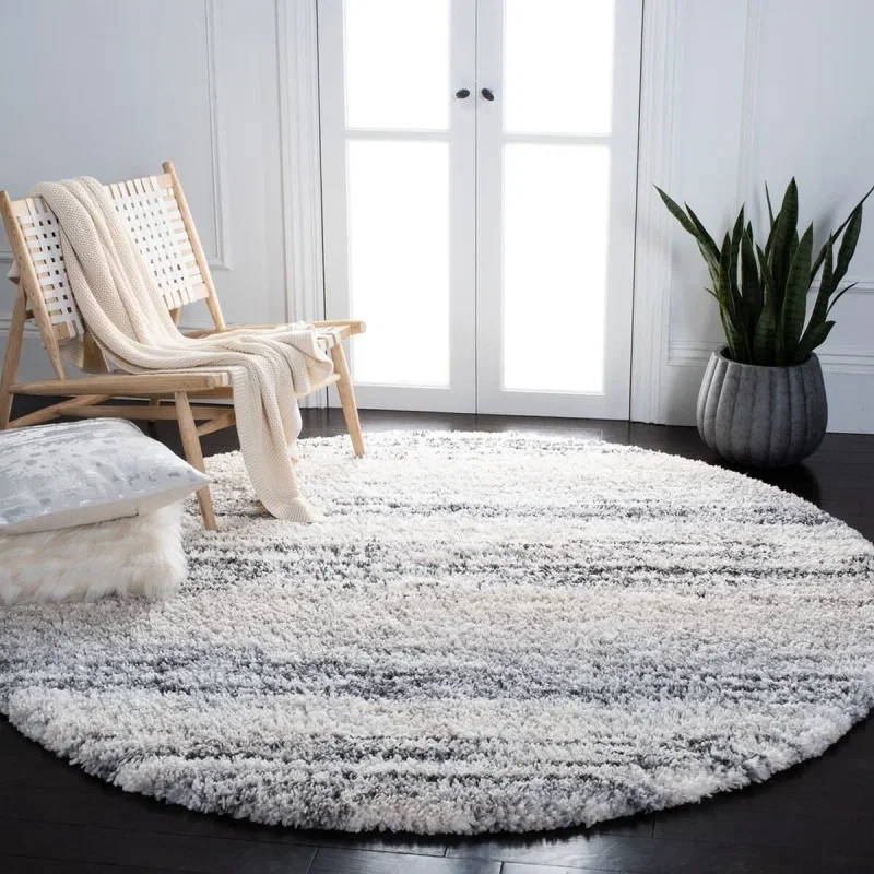 Tapete Shag Toscana de Rayas en Marfil con Gris