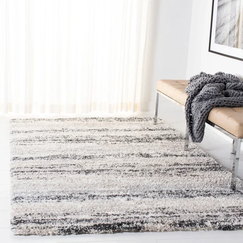 Tapete Shag Toscana de Rayas en Marfil con Gris