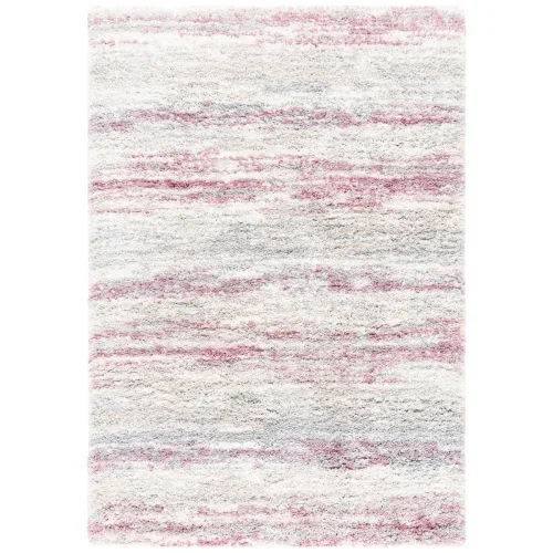 Tapete Shag Toscana de Rayas en Marfil con Rosa