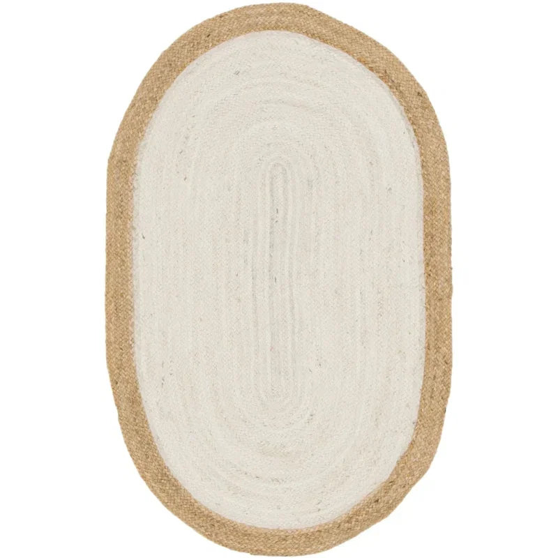 Tapete Trenzado de Yute Blanco con Borde Natural