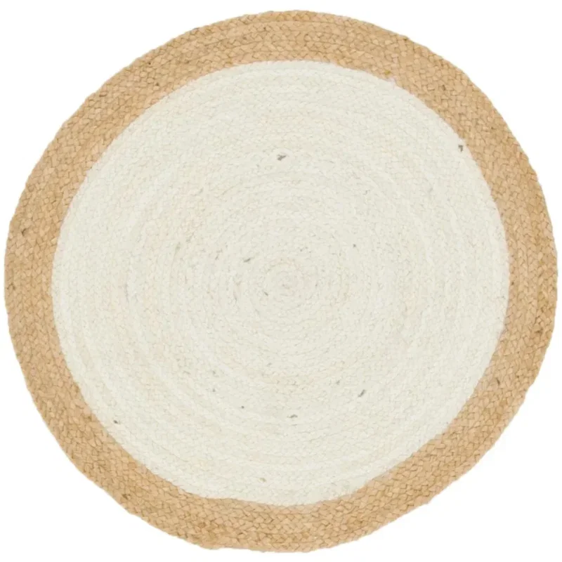 Tapete Trenzado de Yute Blanco con Borde Natural