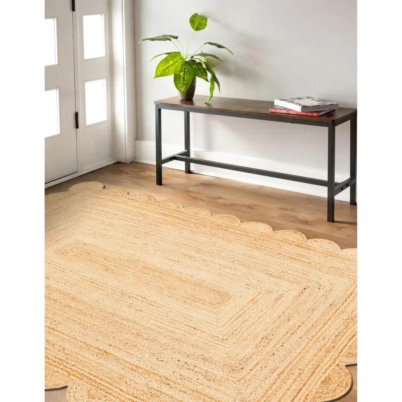 Tapete Trenzado de Yute con Orilla Ornamental en Natural