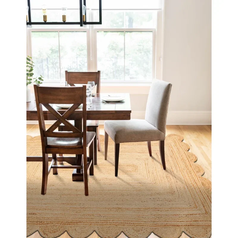 Tapete Trenzado de Yute con Orilla Ornamental en Natural