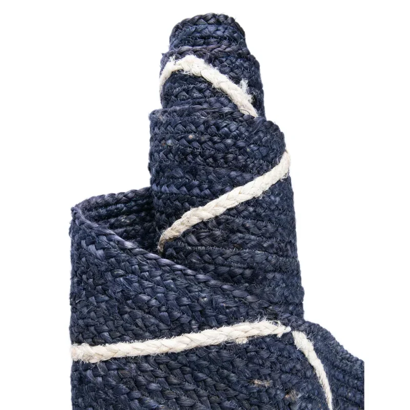 Tapete Trenzado de Yute con Rombos en Azul
