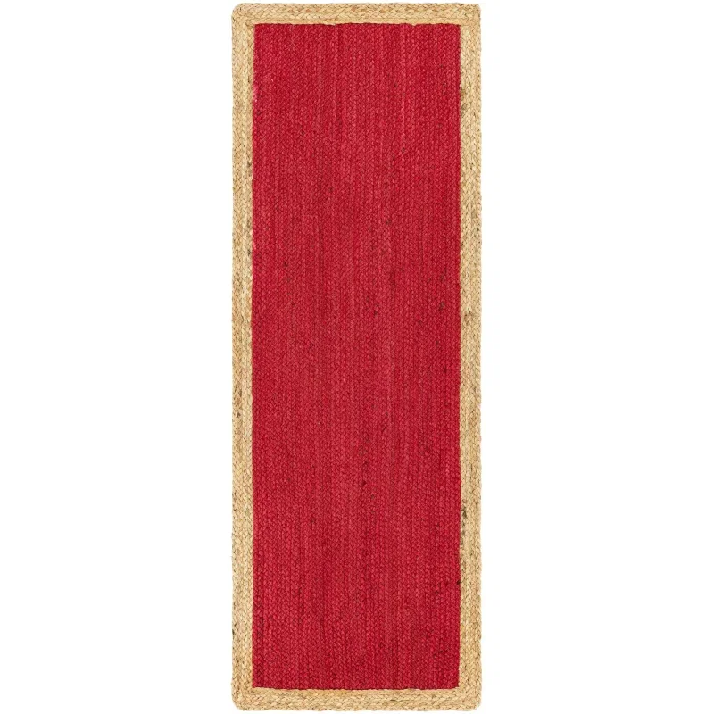 trenzado de yute rojo con borde natural