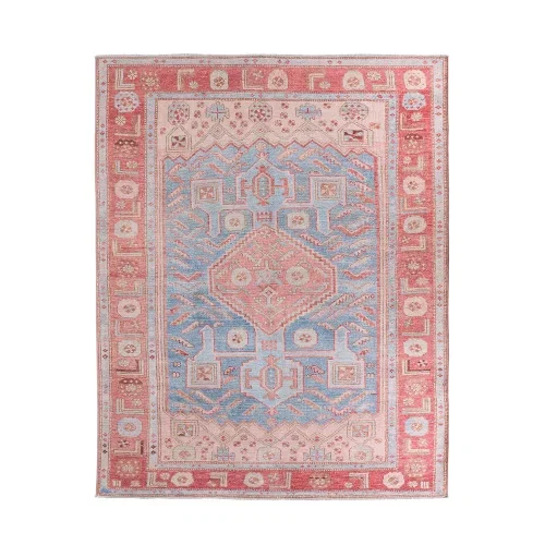 Tapete Trovador Medallón Anatólico en Rosa y Azul