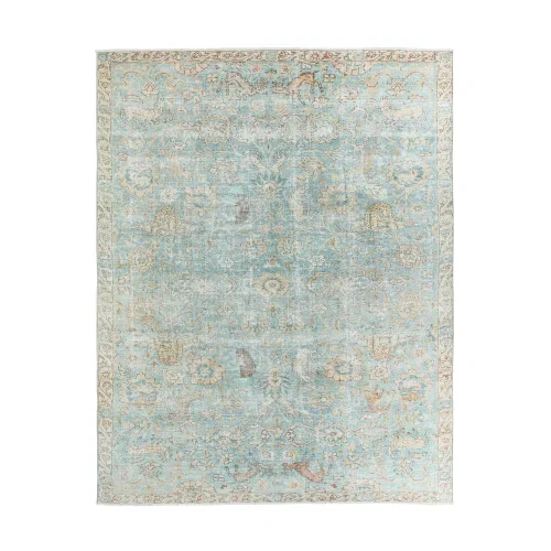 Tapete Trovador Motivo de Caza Vintage en Azul y Dorado
