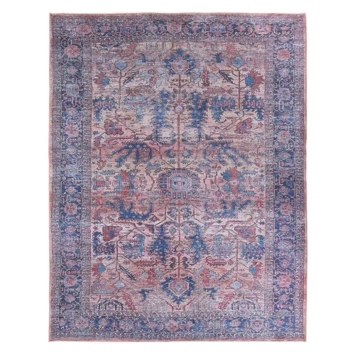 Tapete Vendimia Medallón Floral en Azul y Rosa