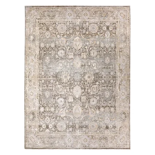 Tapete Viena Medallón Floral Desgastado en Beige y Dorado