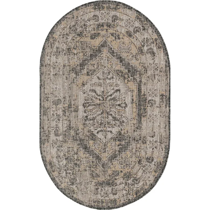 Tapete Vintage de Exterior en Beige y Carbón