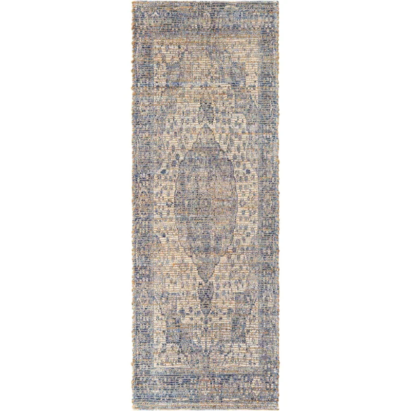 yute y chenille medallon curvo azul