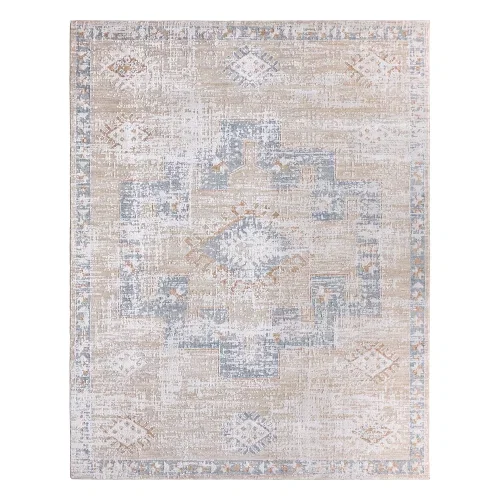 Tapete Zarina Medallón Bohemio en Beige y Azul