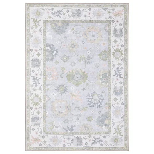 Tapete Adina Floral en Azul Grisáceo con Verde Salvia