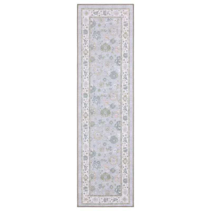 Tapete Adina Floral en Azul Grisáceo con Verde Salvia