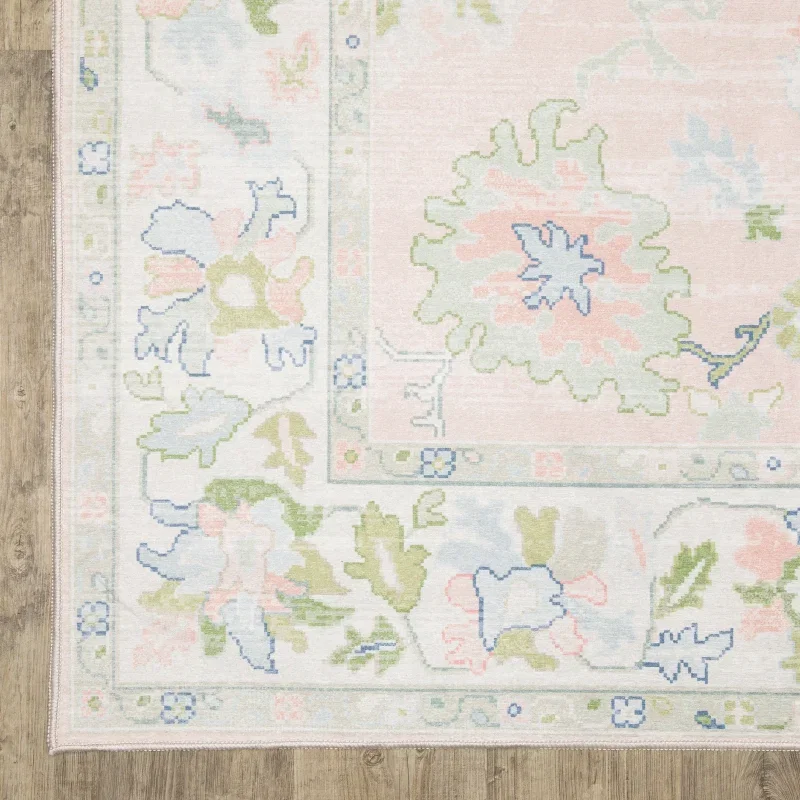 Tapete Adina Floral en Rosa Pastel con Verde