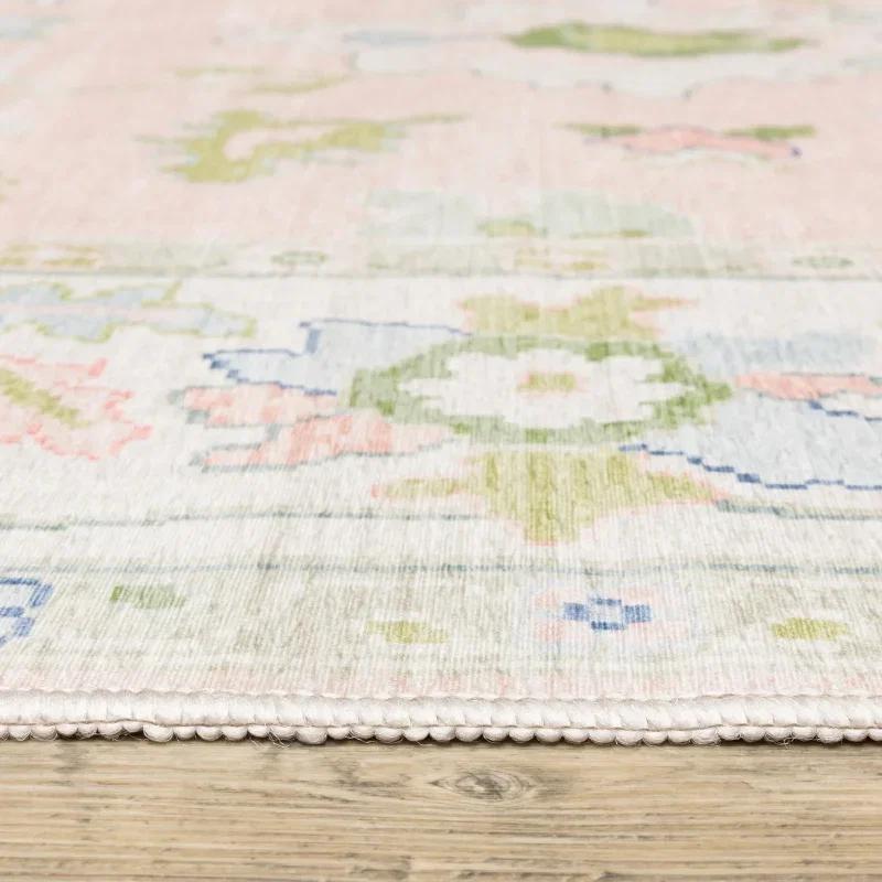 Tapete Adina Floral en Rosa Pastel con Verde