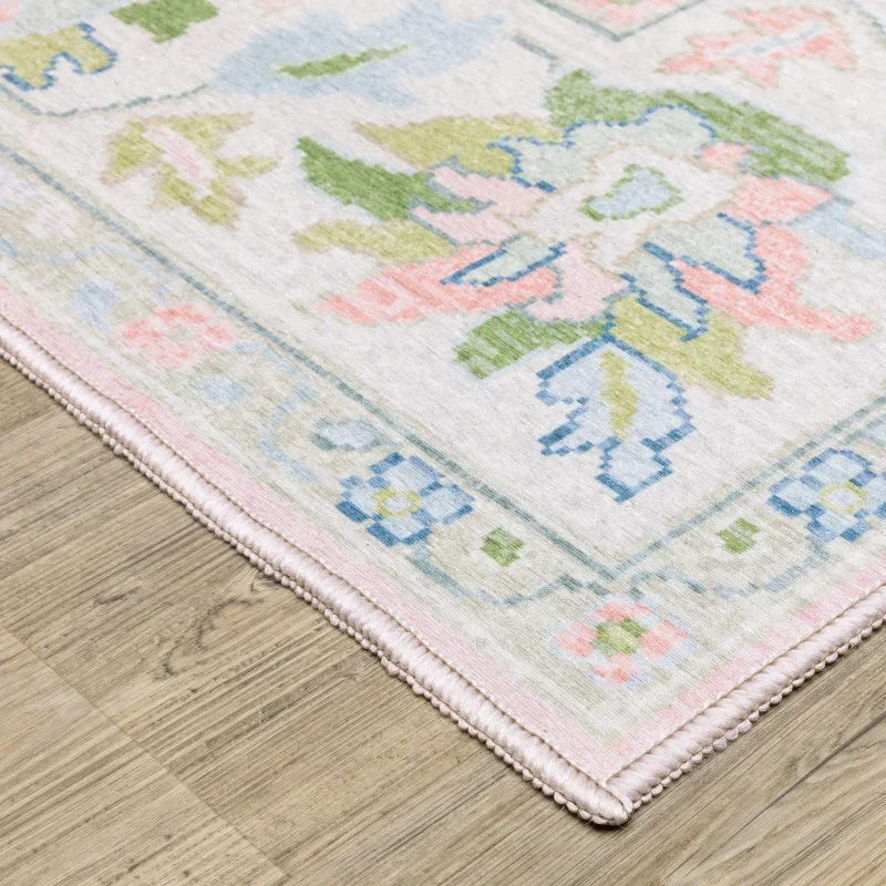 Tapete Adina Floral en Rosa Pastel con Verde