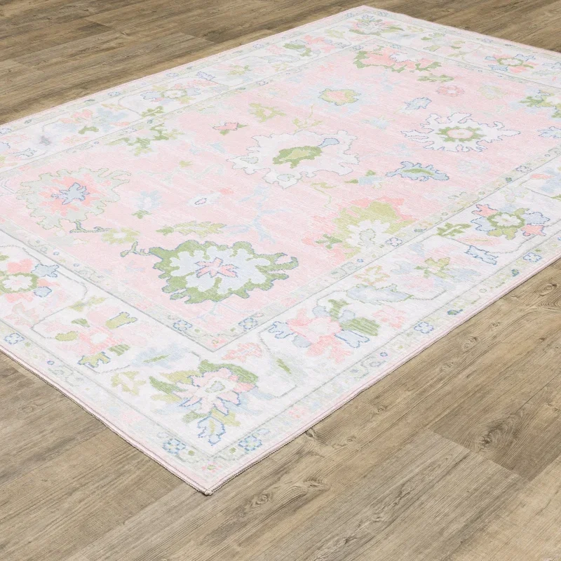 Tapete Adina Floral en Rosa Pastel con Verde
