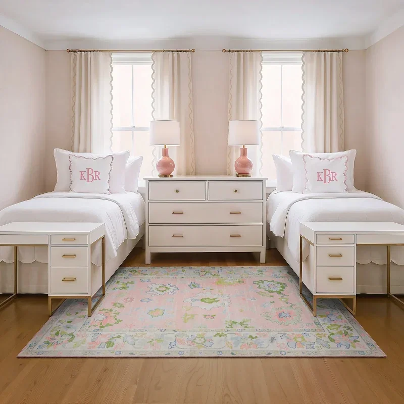 Tapete Adina Floral en Rosa Pastel con Verde