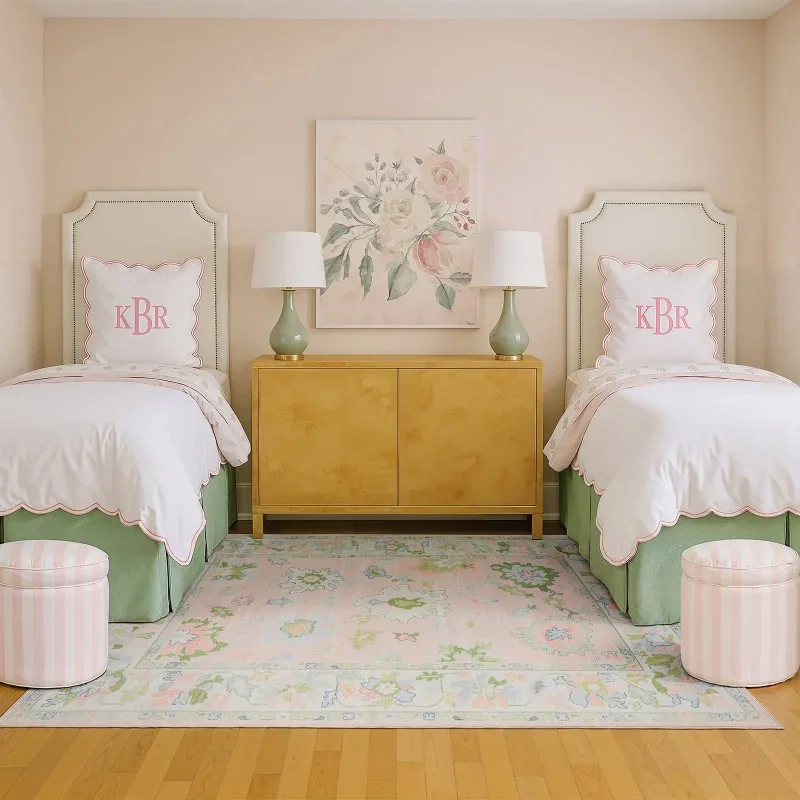 Tapete Adina Floral en Rosa Pastel con Verde