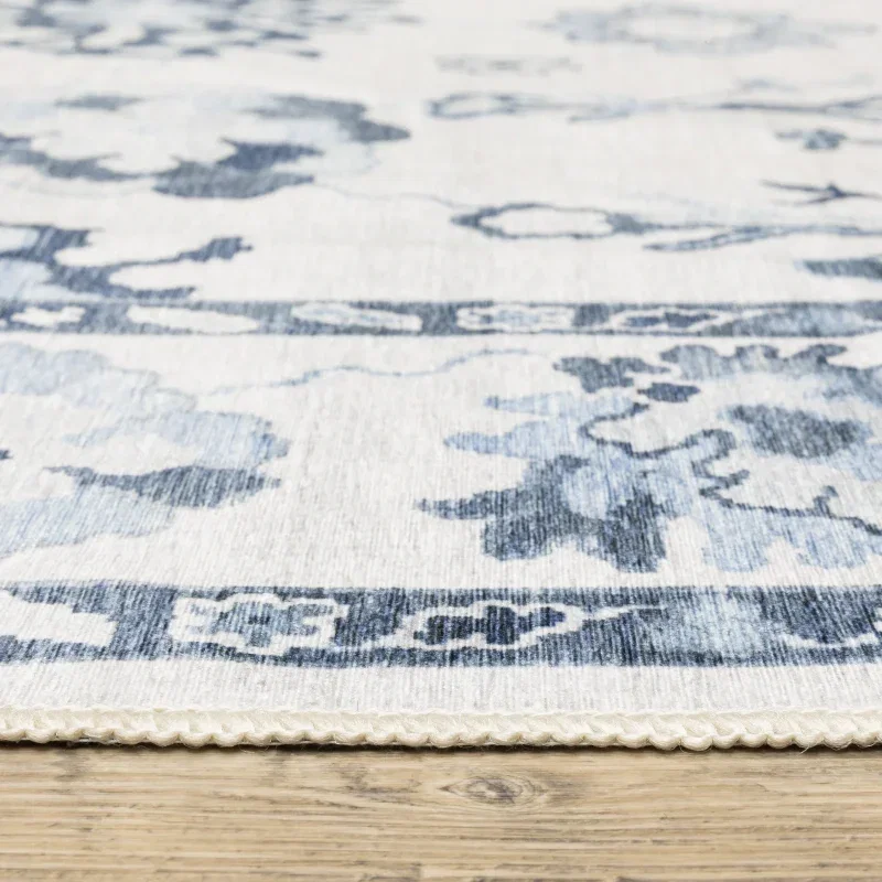 Tapete Adina Oushak en Marfil con Azul, detalle de la textura 4