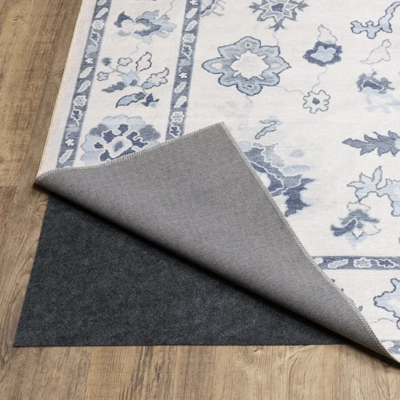 Tapete Adina Oushak en Marfil con Azul, detalle del reverso