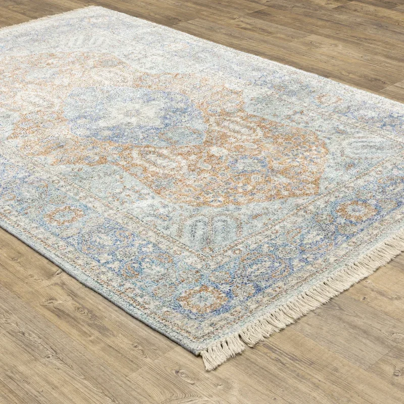 Tapete Alabastro Medallón en Azul y Arcilla