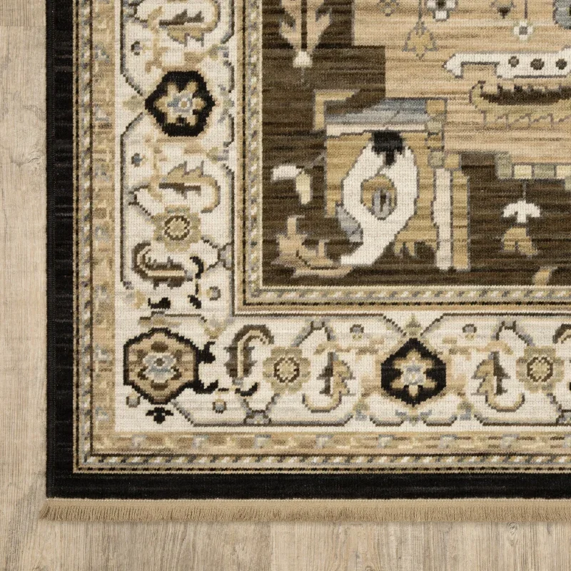 Tapete Alameda Medallón Sarouk en Oliva, detalle de la textura 3