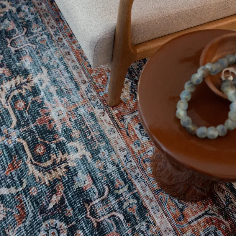 Tapete Carlota Persa en Azul con Terracota