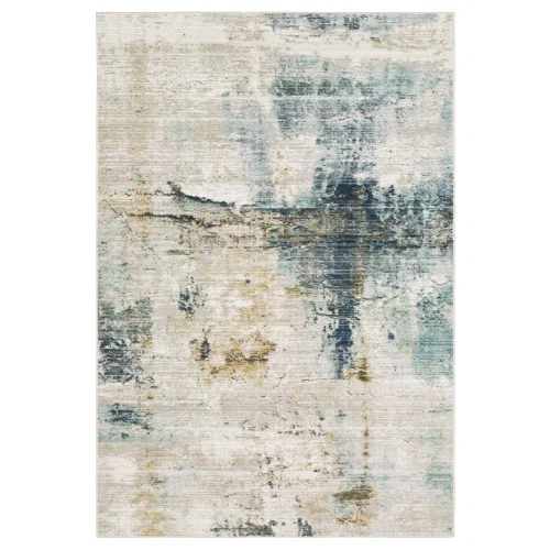Tapete Cava Abstracto en Marfil con Azul Petróleo