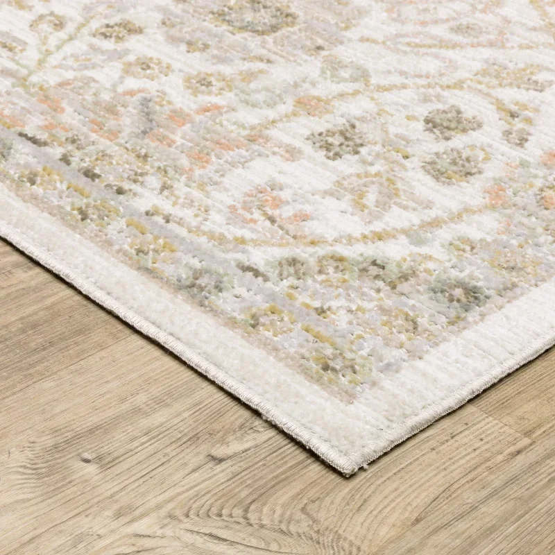 Tapete Cava Floral Persa en Marfil con Oro