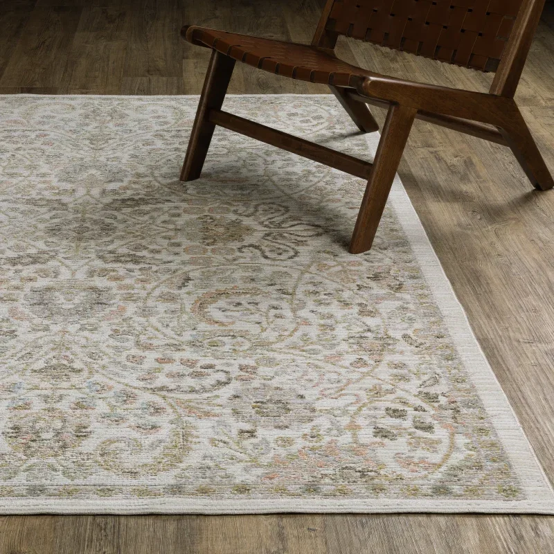 Tapete Cava Floral Persa en Marfil con Oro