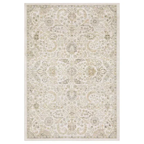 Tapete Cava Floral Persa en Marfil con Oro