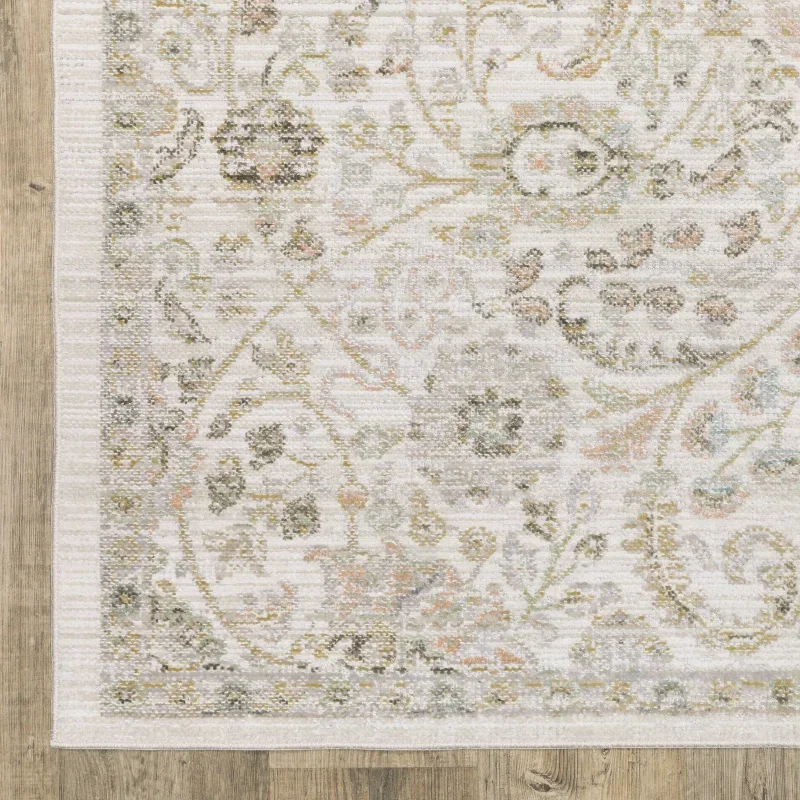 Tapete Cava Floral Persa en Marfil con Oro
