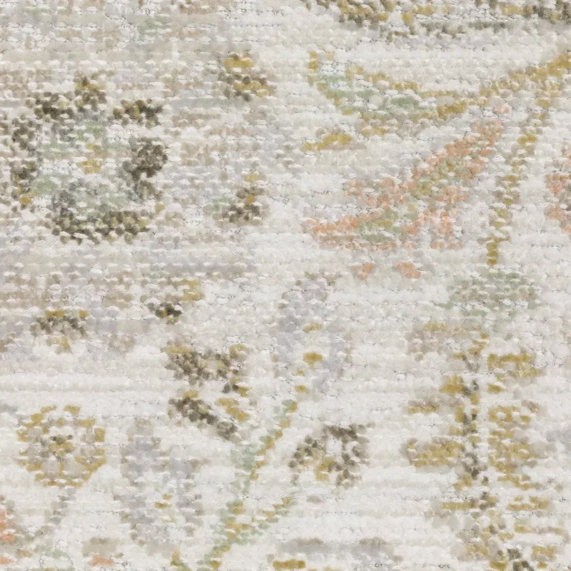 Tapete Cava Floral Persa en Marfil con Oro