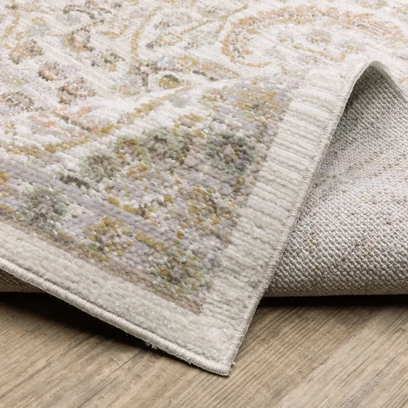 Tapete Cava Floral Persa en Marfil con Oro