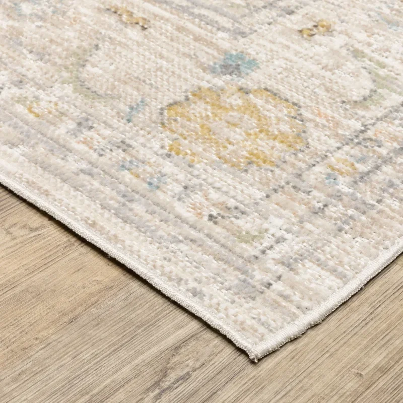 Tapete Cava Medallón Sutil en Marfil con Beige